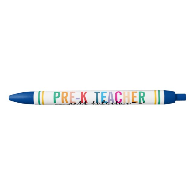 Noir Stylo enseignant maternelle couleur avec nom perso (Devant)