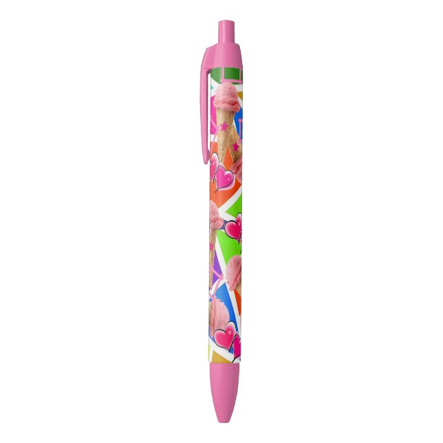 Noir Stylo et stylo scolaire Crème glacée fraise (Haut (Vertical))