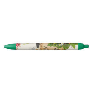 Noir Stylo et stylo scolaire Femme Vintage Florale