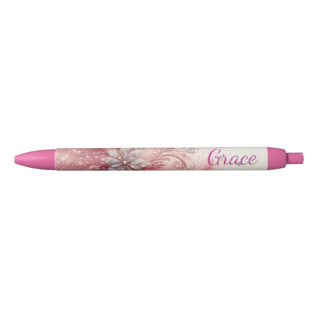 Noir Stylo Fille Rose Pailleté Bureau École Écriture  (Devant)