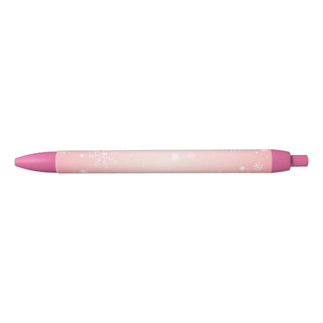 Noir Stylo Flocon de Neige Hiver Rose (Devant)