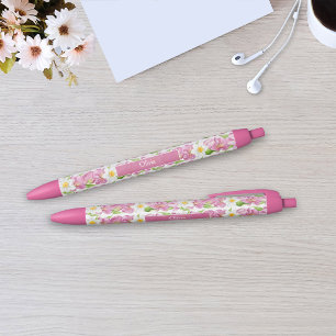 Noir Stylo floral aux tulipes roses et jonquilles perso