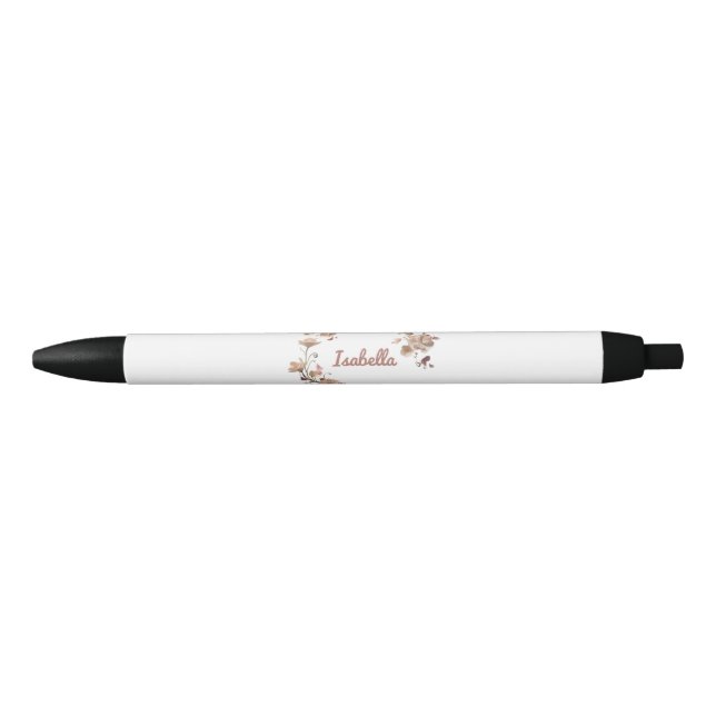 Noir Stylo floral élégant personnalisé (Devant)