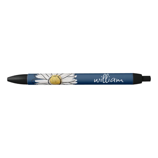 Noir Stylo floral marine et jaune tendance marguerite (Devant)
