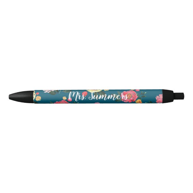 Noir Stylo floral personnalisé (Devant)