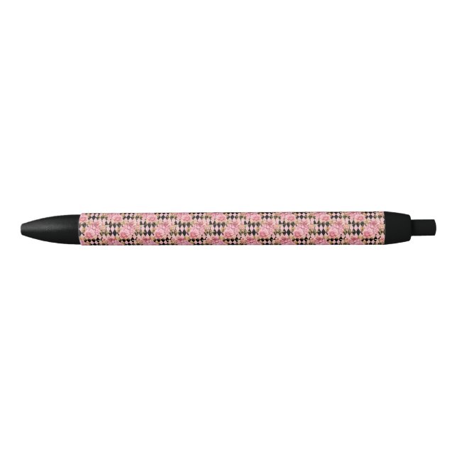 Noir Stylo floral rose et or (Devant)
