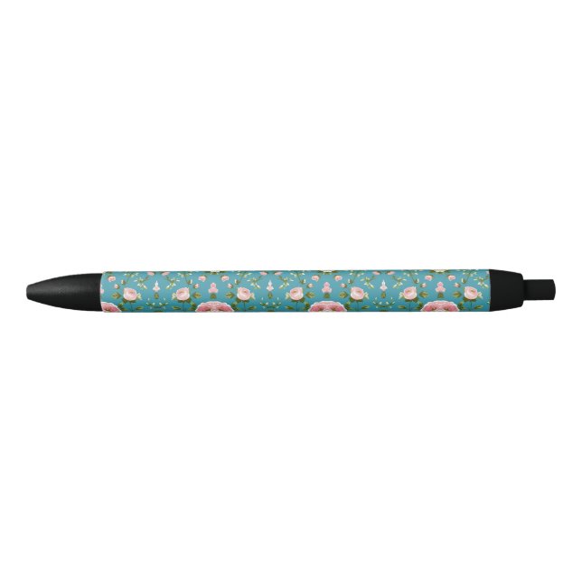 Noir Stylo floral turquoise - Élégant pour l'école et l (Devant)
