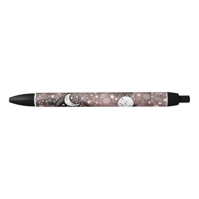 Noir Stylo galaxy floral Lune et étoiles (Devant)