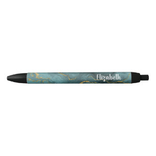 Noir Stylo Géode Agate Or Bleu Turquoise Moderne