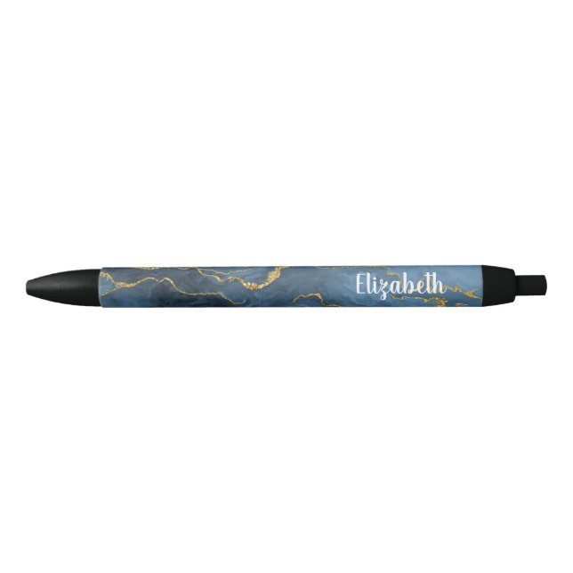 Noir Stylo géode d'agate bleu marine or moderne (Devant)