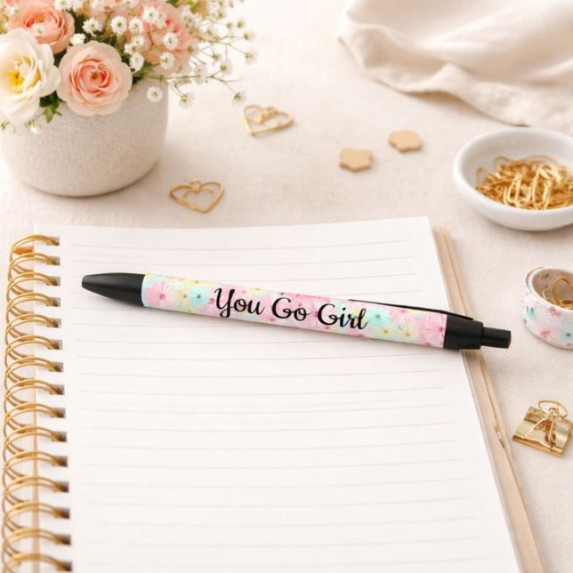 Noir Stylo Inspirationnel Fleurs Roses (Créateur téléchargé)