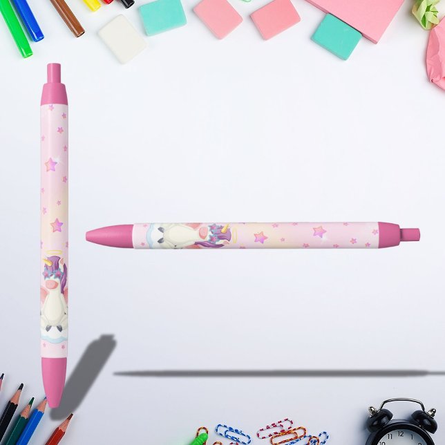 Noir Stylo Licorne Mignon avec Étoiles Roses pour Fille (Créateur téléchargé)