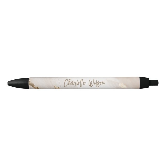 Noir Stylo monogramme abstrait en marbre avec paillette (Devant)