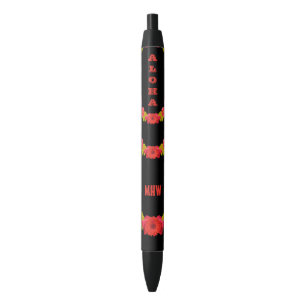 Noir Stylo monogramme personnalisé Hawaii Lei