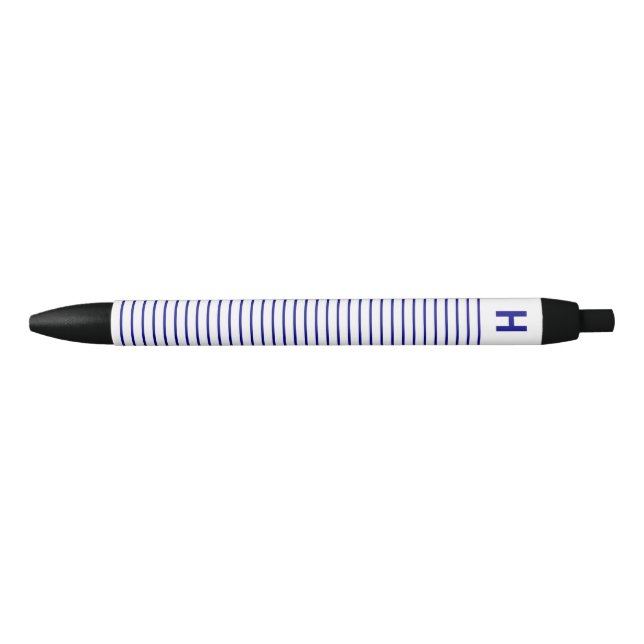 Noir Stylo Monogramme Rayures Bleu Marine Blanc (Devant)