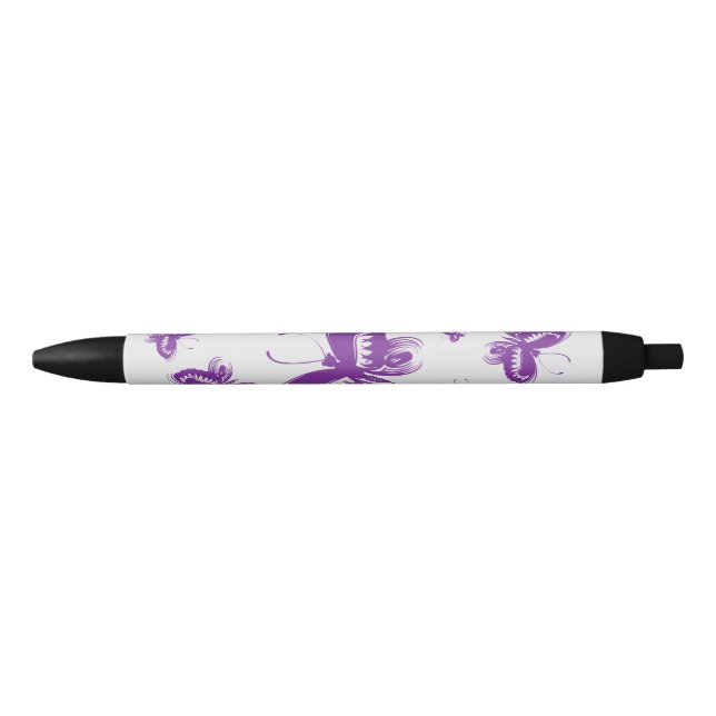 Noir Stylo Motif papillon pourpre (Devant)