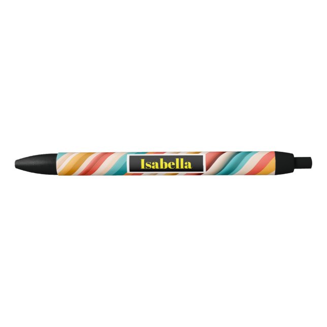 Noir Stylo Motif rétro rétro | Coloré (Devant)