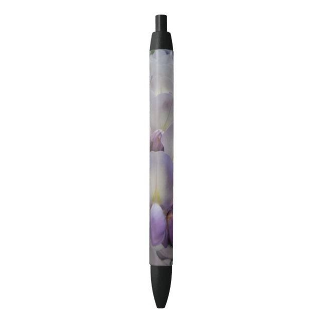 Noir Stylo personnalisé à fleurs violettes (devant Vertical)