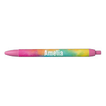Stylo personnalisé avec nom sur arc-en-ciel rose