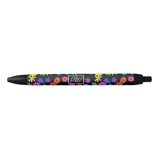 Noir Stylo Personnalisé Couleur Pop Fleurs Cute (Devant)