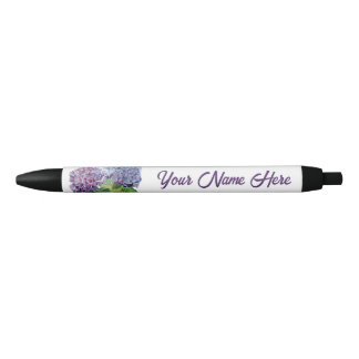 Noir Stylo personnalisé Hydrangeas bleues