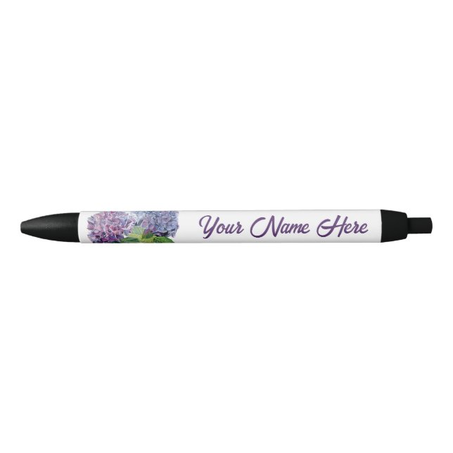 Noir Stylo personnalisé Hydrangeas bleues (Devant)