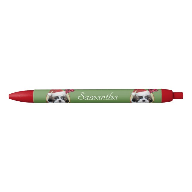 Noir Stylo personnalisé par rouge de chien de Shih Tzu (Devant)