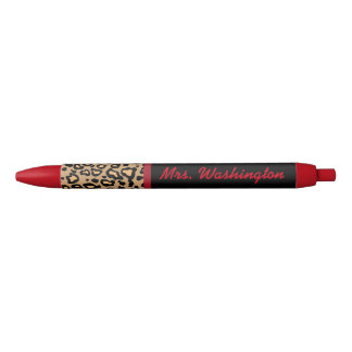 Noir Stylo personnalisé pour professeur imprimé léopard