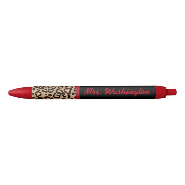 Noir Stylo personnalisé pour professeur imprimé léopard (Devant)