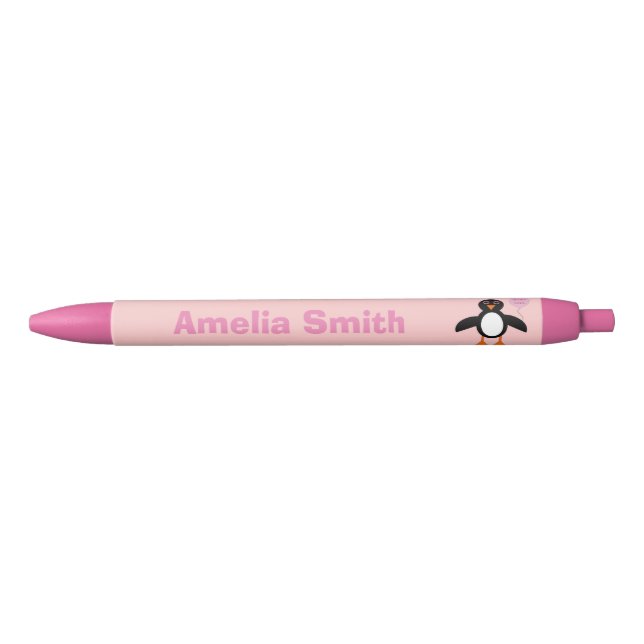 Noir Stylo Pimpant Rose Bébé Pingouin Personnalisé (Devant)