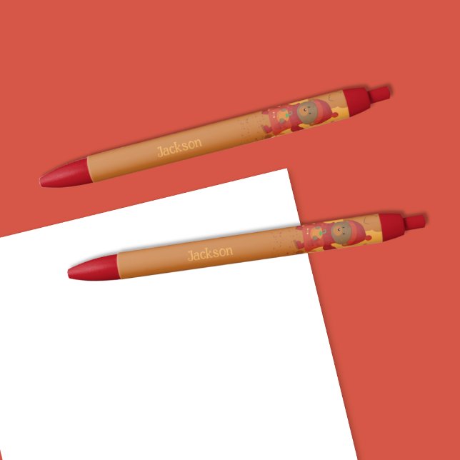 Noir Stylo pour enfant de l'automne avec nom (Cute autumn bear kid pens with name .)