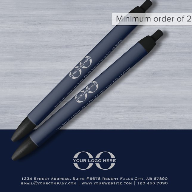 Noir Stylo promotionnel bleu marine avec logo (Créateur téléchargé)