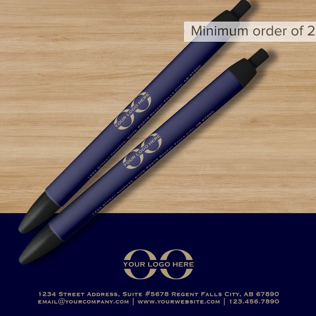 Noir Stylo promotionnel bleu marine avec logo (Créateur téléchargé)