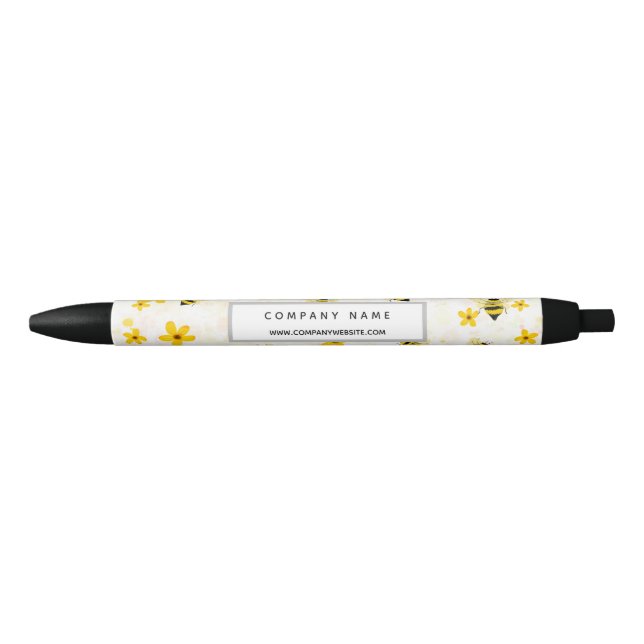 Noir Stylo promotionnel personnalisé Floral Bee Busines (Devant)