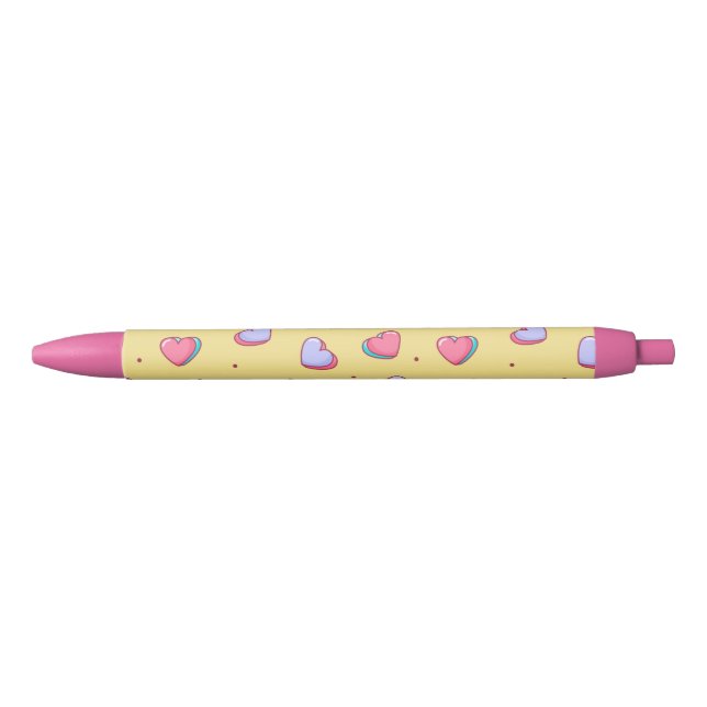 Noir Stylo rose et jaune Cœur de bonbon (Devant)