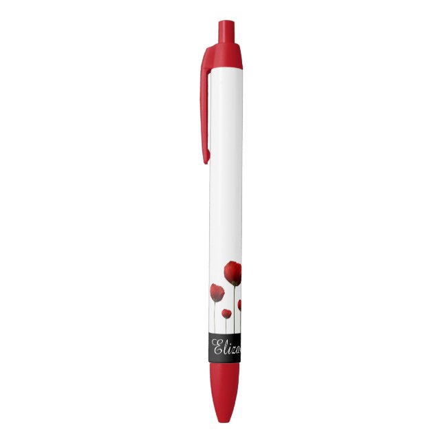 Noir Stylo rouge de nom de motif de fleur de pavots (Haut (Vertical))