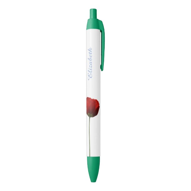Noir Stylo rouge simple de nom de fleur de pavot (Bas (Vertical))
