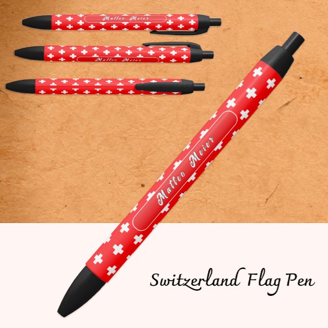 Noir Stylo suisse personnalisé, drapeau suisse, Suisse (Créateur téléchargé)