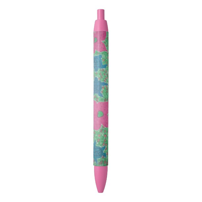 Noir Stylo tropical de tortues et de fleurs (devant Vertical)