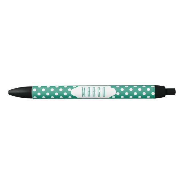 Noir Stylo turquoise et blanc de coutume de pois (Devant)