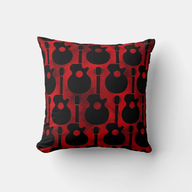noir sur les coussins rouges de motif de guitare (Recto)