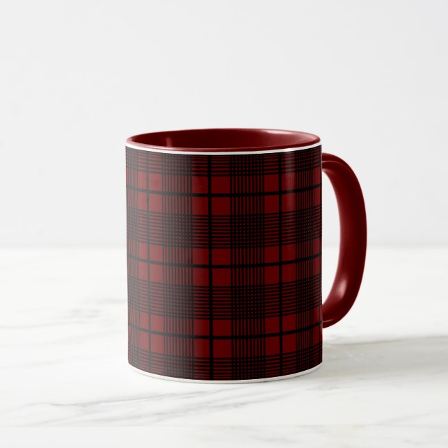 Noir sur rouge foncé Plaid Motif Glen Coffee Mug (Devant droit)