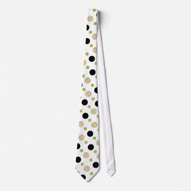 Noir/Tan/Vert & Blanc Polka Dot Cravate Homme (Devant)