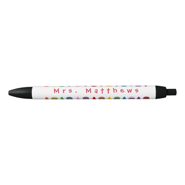 Noir Teacher Cute Couleur Crayon Monogramme Stylo (Devant)