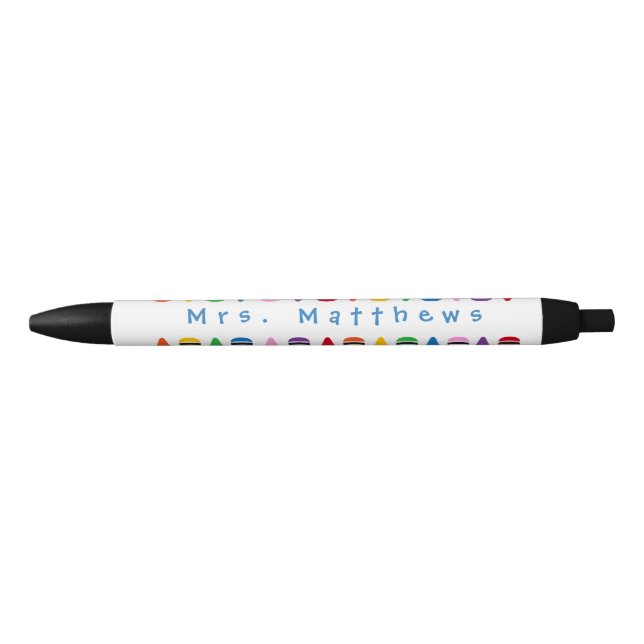 Noir Teacher Cute Couleur Crayon Monogramme Stylo Bleu (Devant)