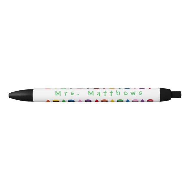 Noir Teacher Cute Couleur Crayon Monogramme Vert Stylo (Devant)