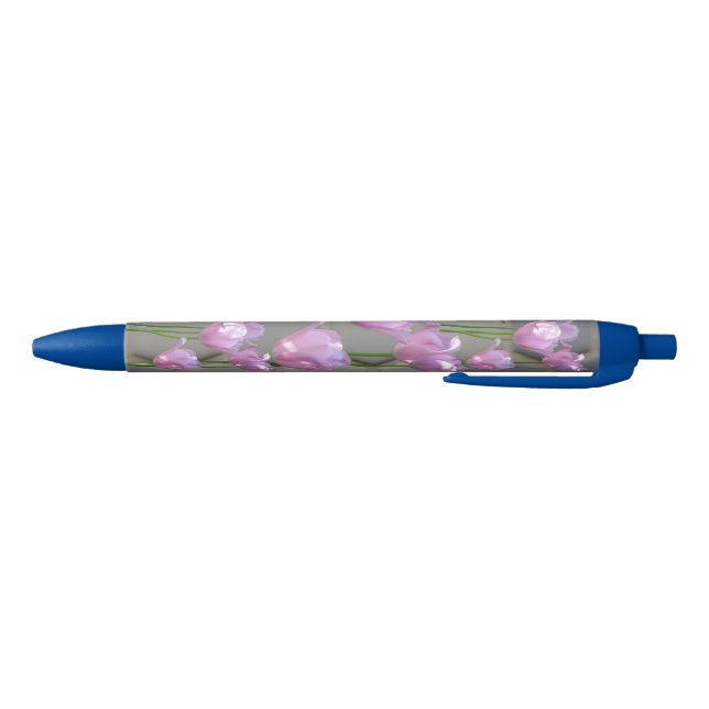 Noir Tons bleu Motif Tulipes rose Stylo (Bas)