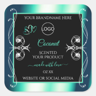 Noir Turquoise Étiquettes Diamants Coeurs et logo