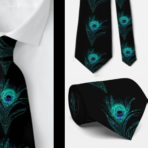 Noir Turquoise Peacock Plumes Mariage Cravate