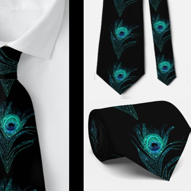 Noir Turquoise Peacock Plumes Mariage Cravate (Créateur téléchargé)